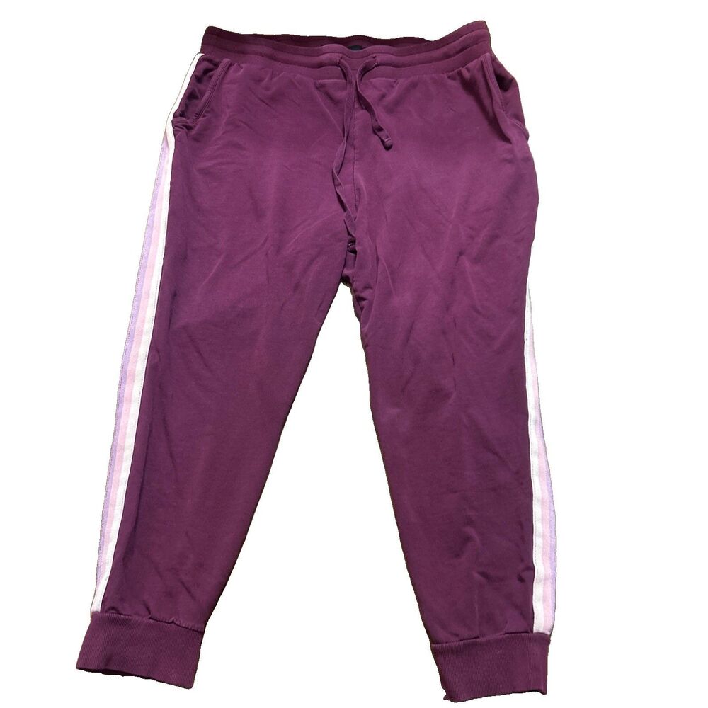Torrid Womens Size 1 Cotton Spandex Plum Pull On Stripe Jogger Sweatpants Fleece